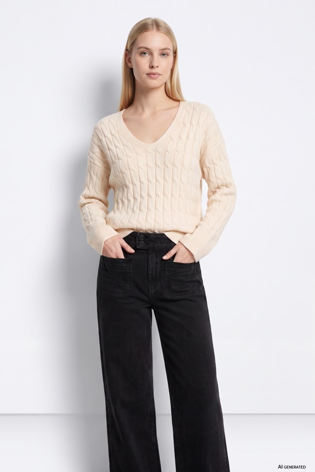 Beige Cable Knit Sweater
