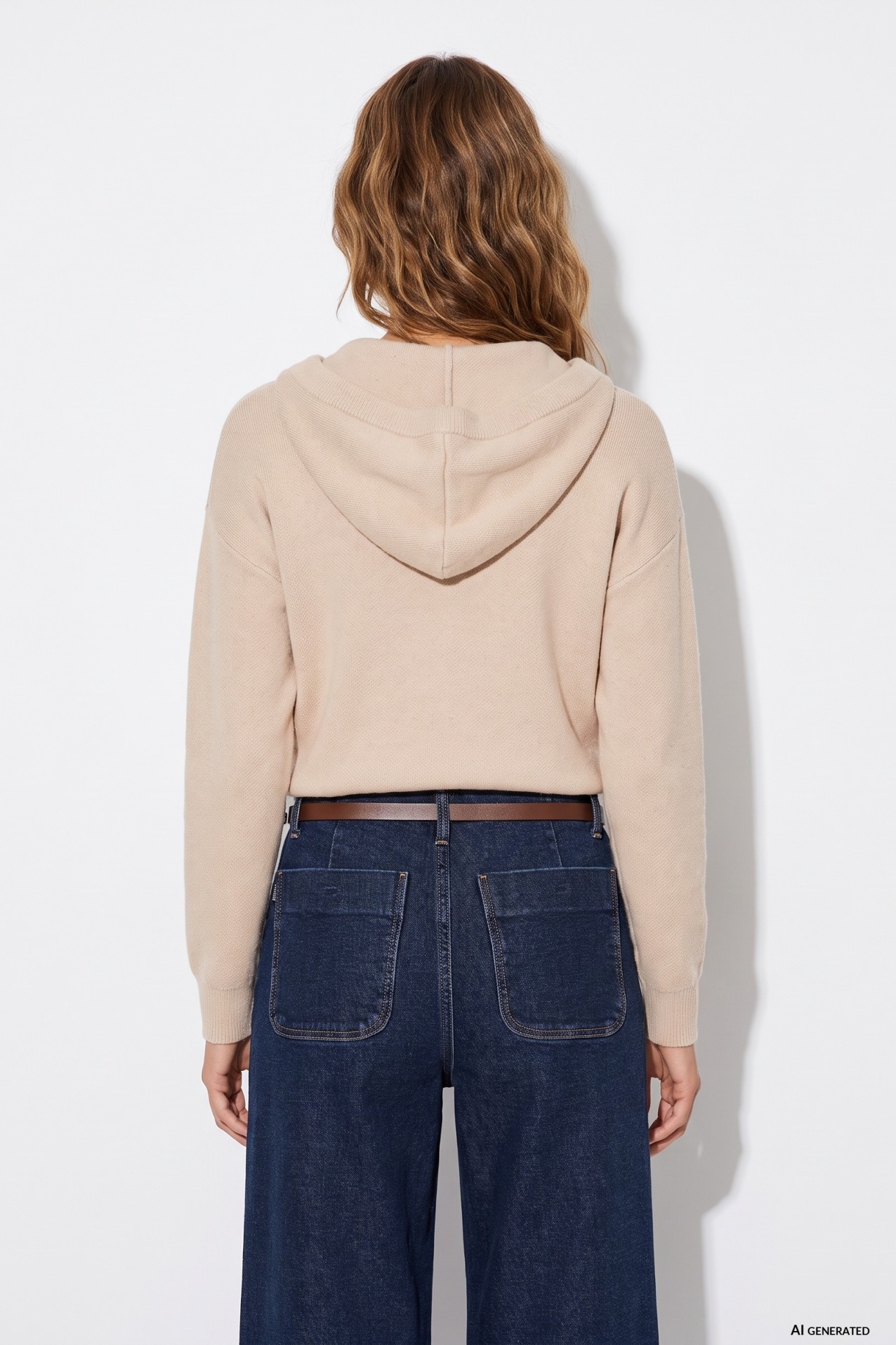 Beige Hooded Crop Cardigan