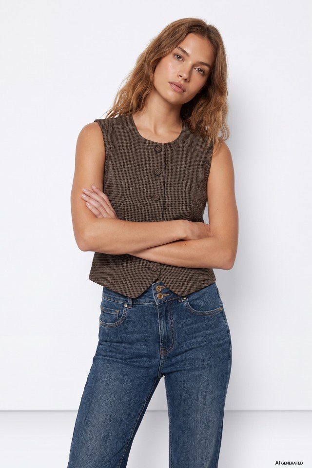Beige Fitted Sleeveless Shirt