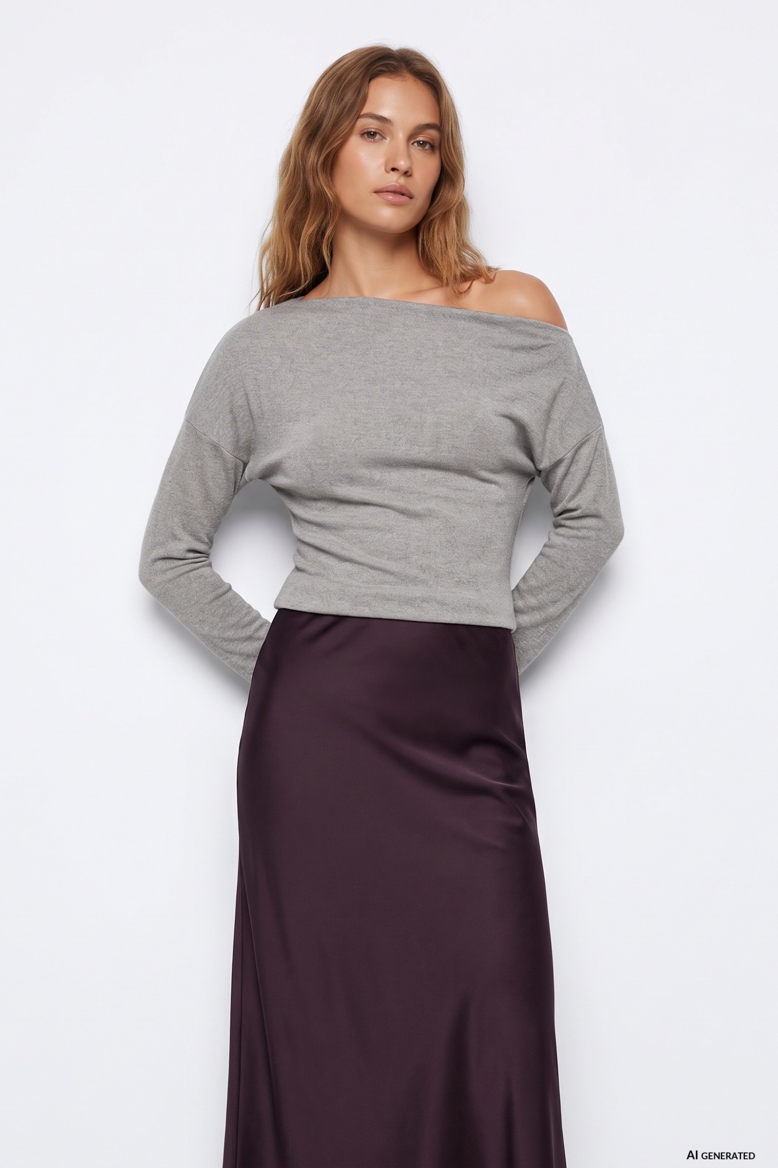 Grey Melange Off-Shoulder Tee