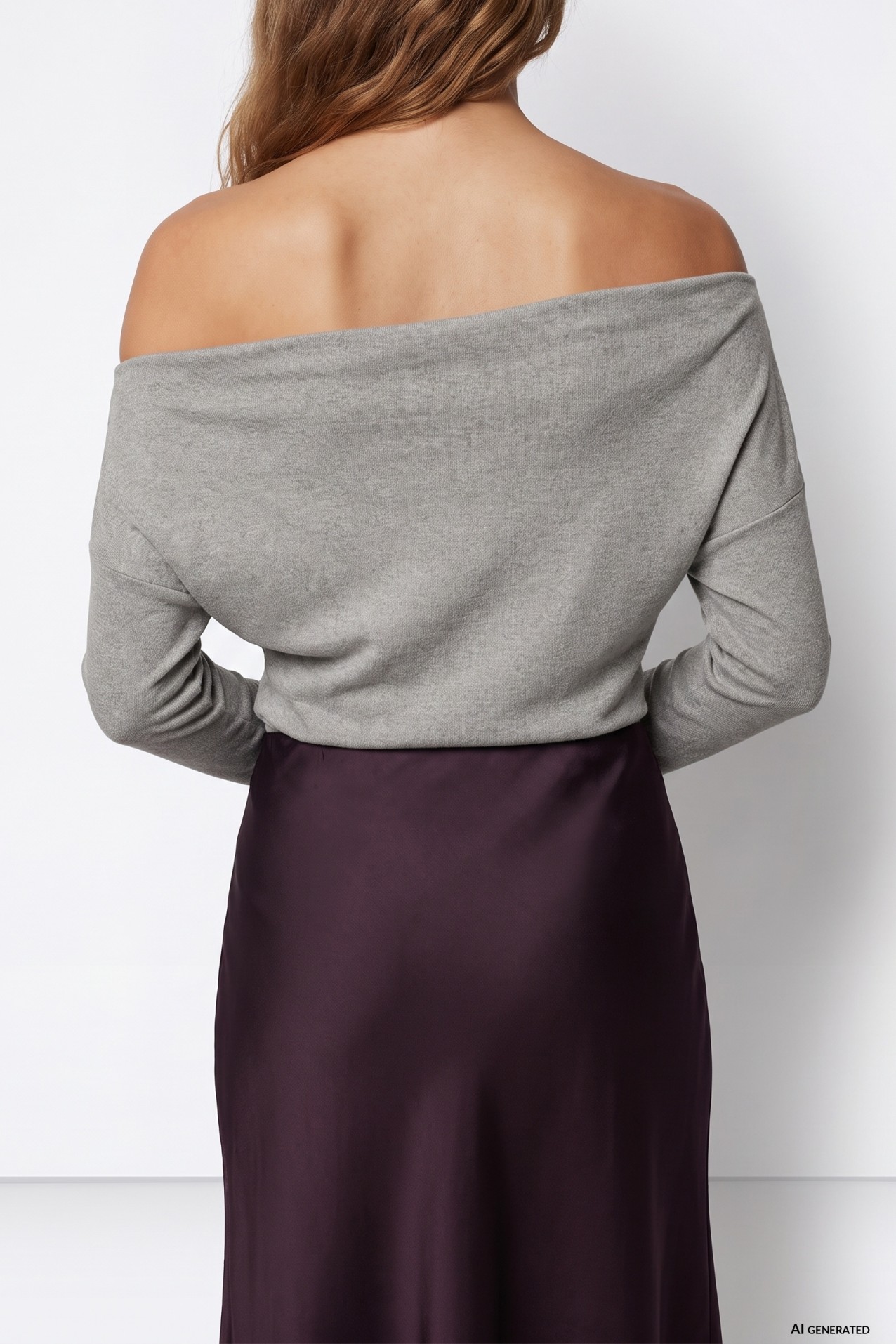 Grey Melange Off-Shoulder Tee
