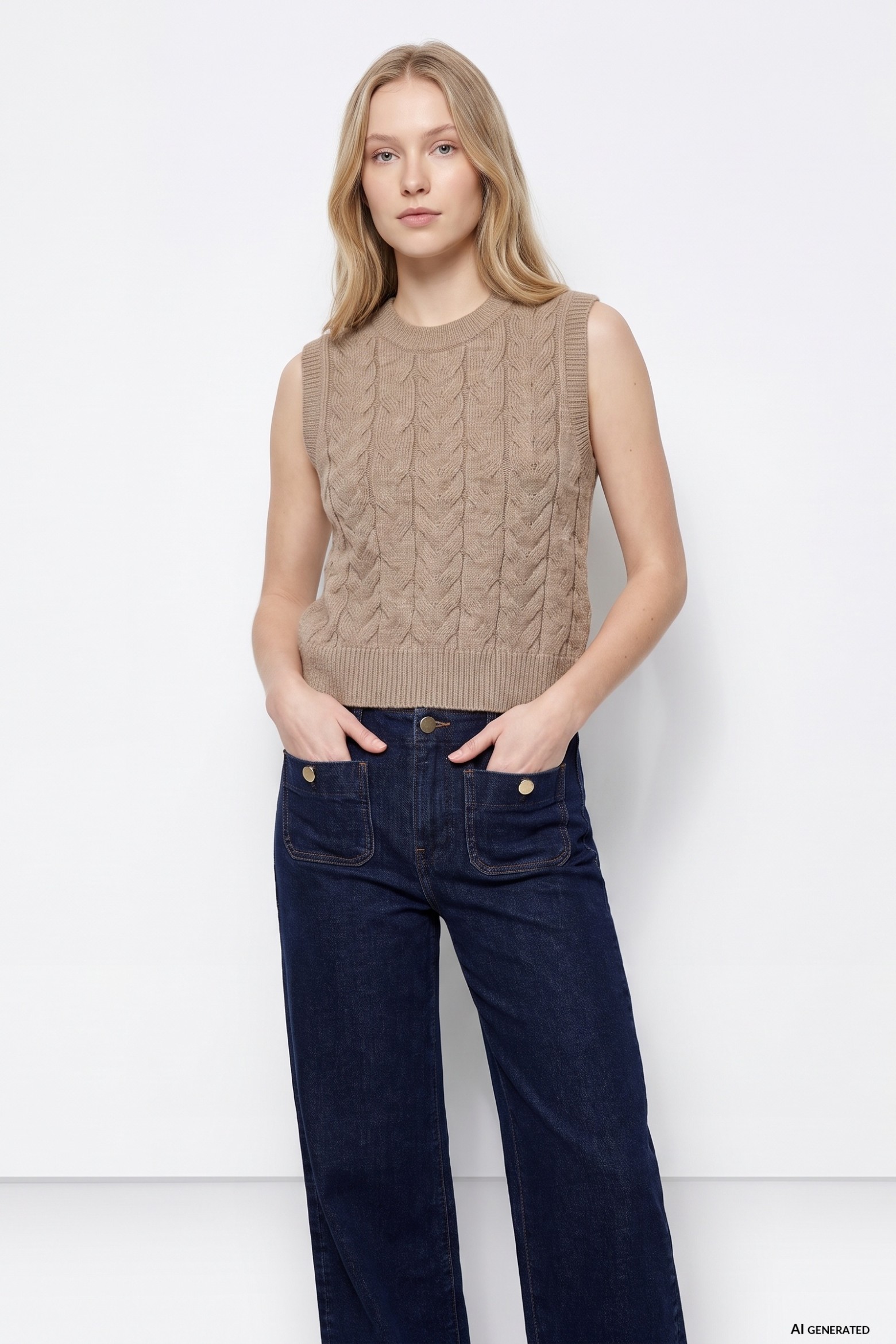 Chaleco beige punto crop