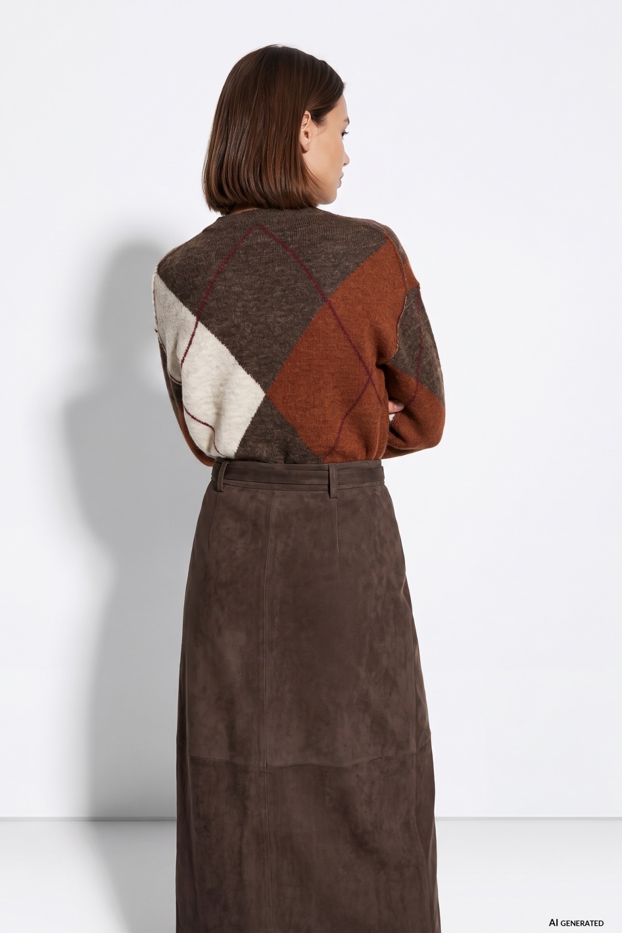 Brown Argyle V-Neck Sweater