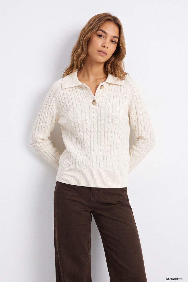 Beige Knit Polo Sweater