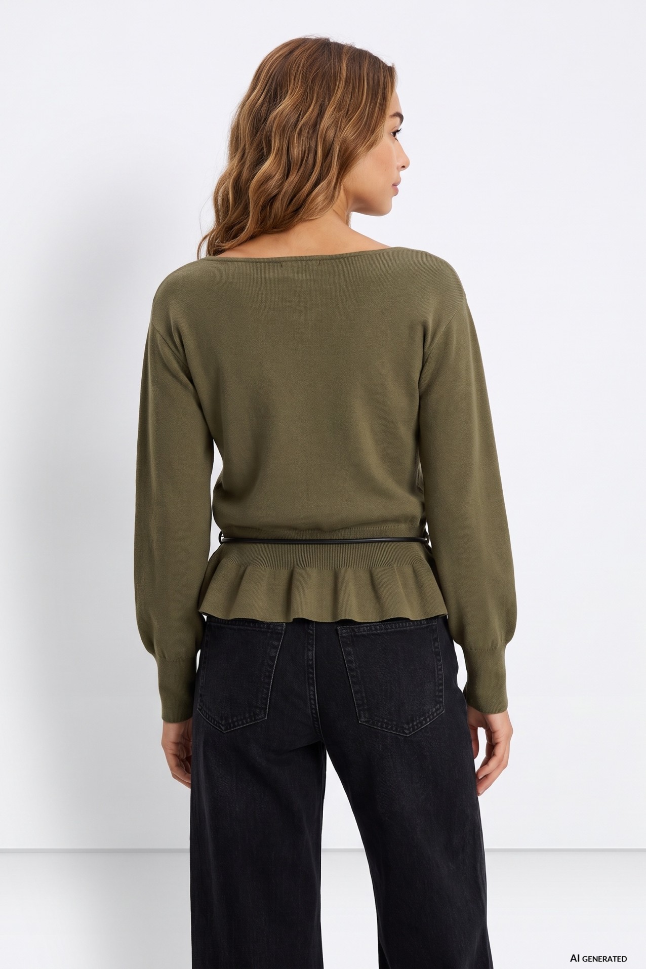 Green Peplum Knit Sweater