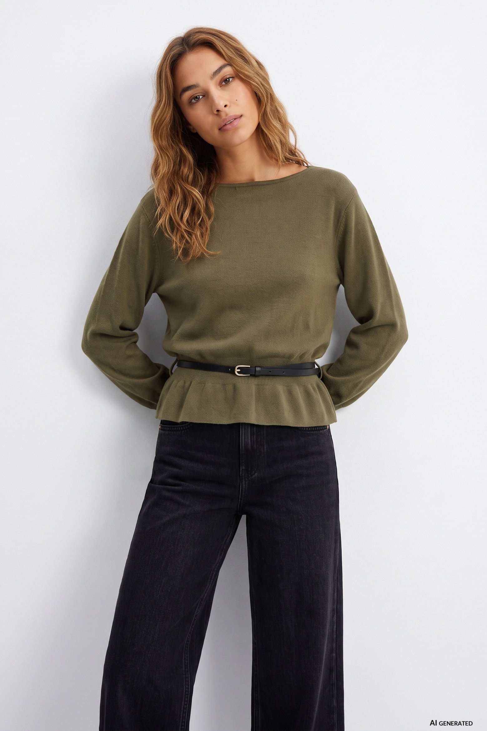 Green Peplum Knit Sweater