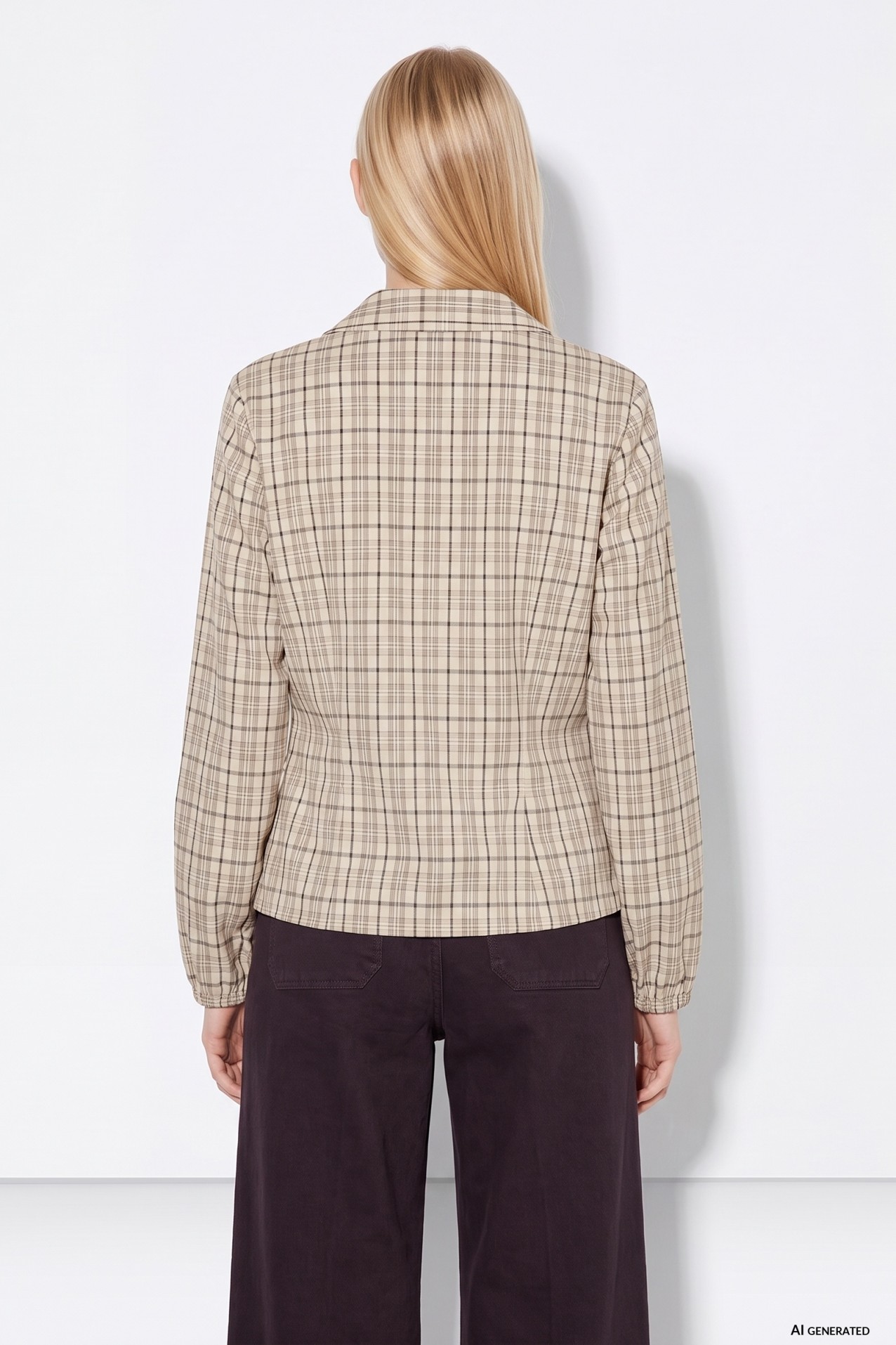 Beige Plaid Long Sleeve Shirt