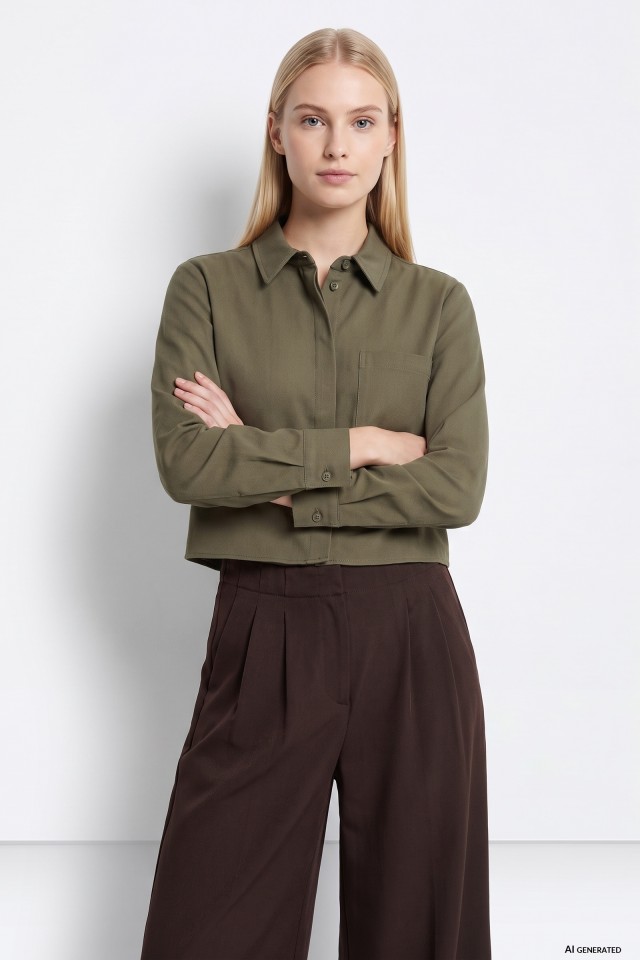 Green Cropped Long Sleeve Shirt