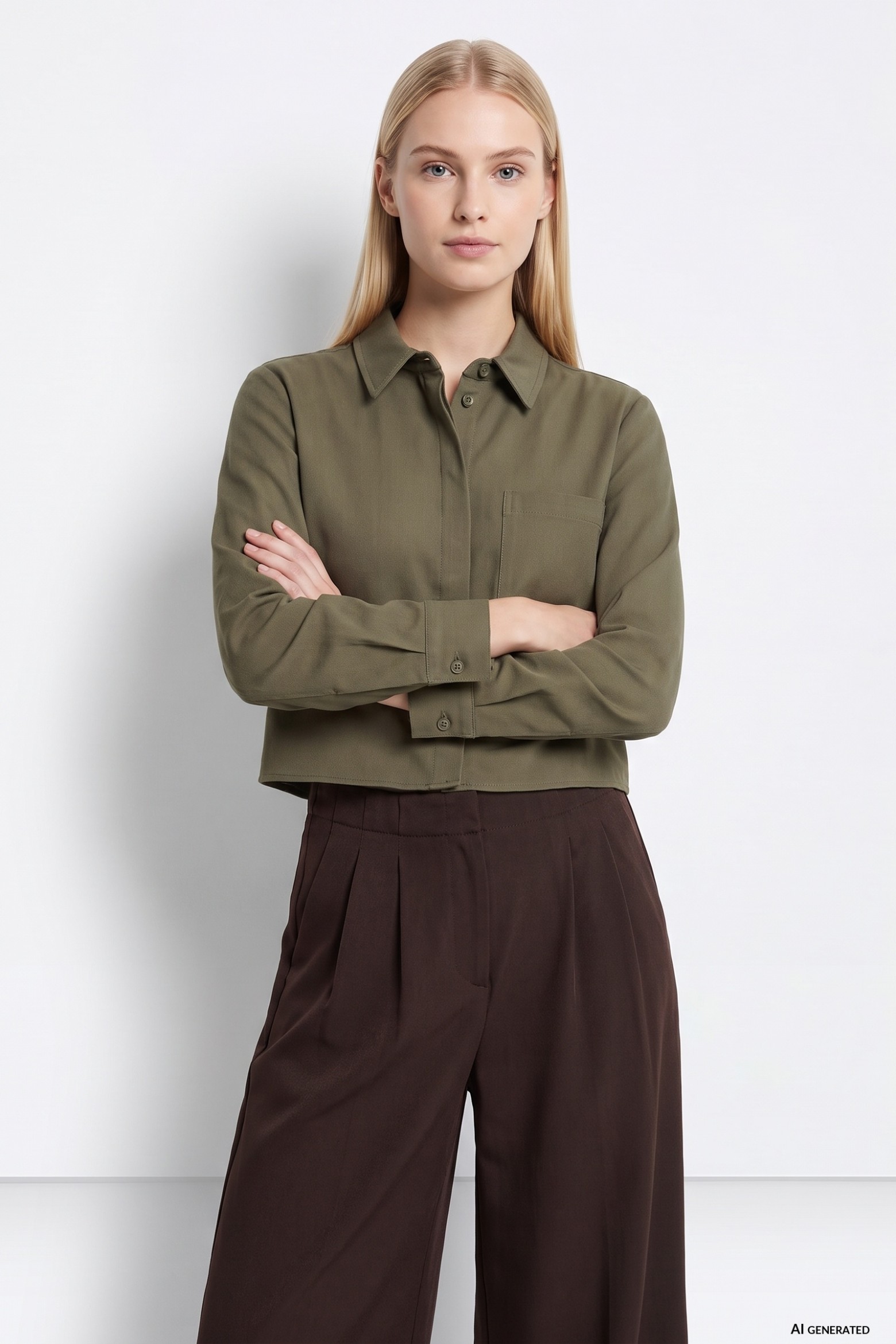 Green Cropped Long Sleeve Shirt