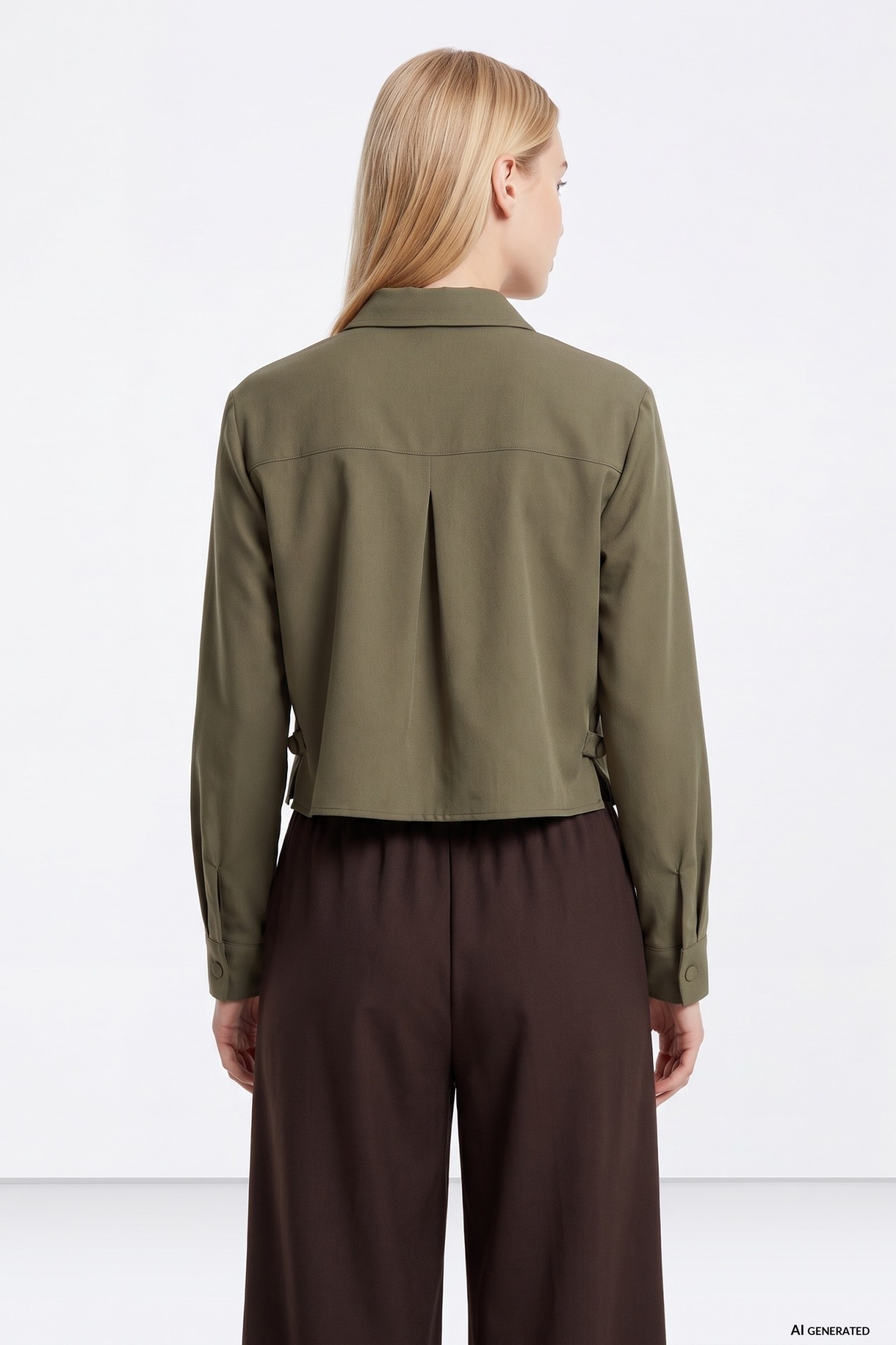 Green Cropped Long Sleeve Shirt