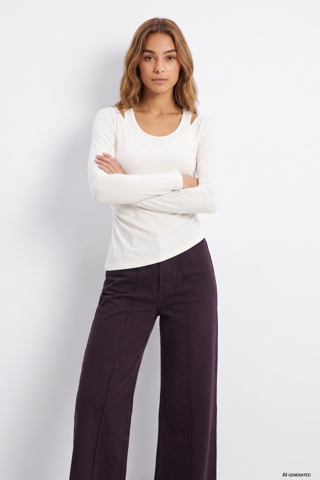 Beige Long Sleeve T-shirt