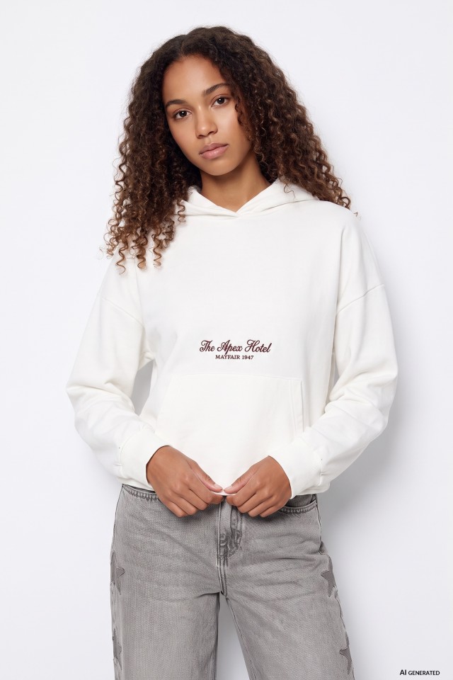 White hoodie with logo print