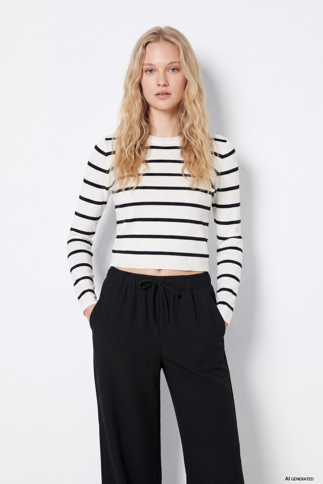 Striped cropped knit sweater
