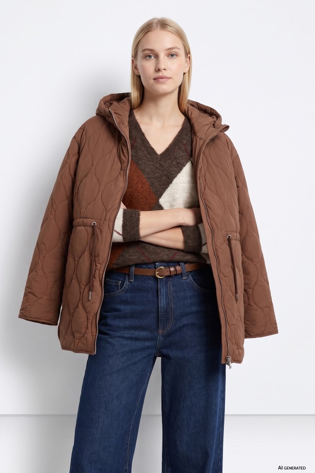 Chaqueta acolchada beige capucha