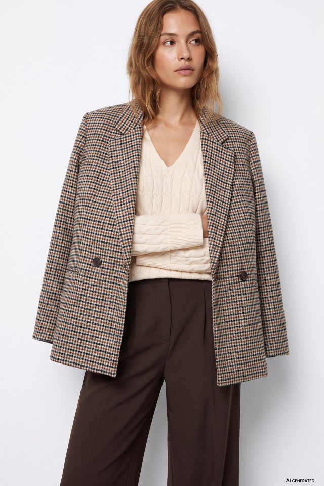 Blazer bege oversize xadrez