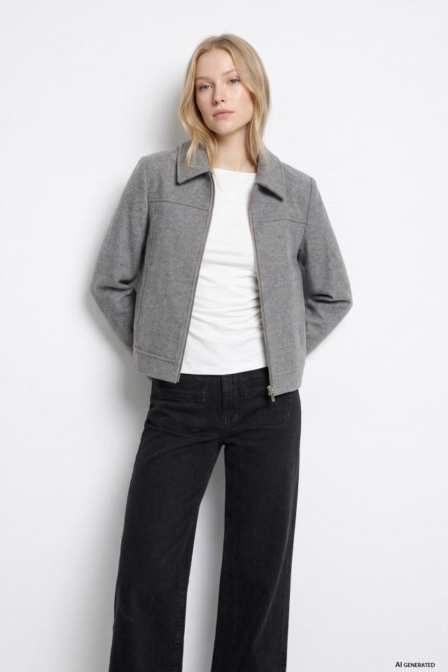 Grey Melange Casual Jacket