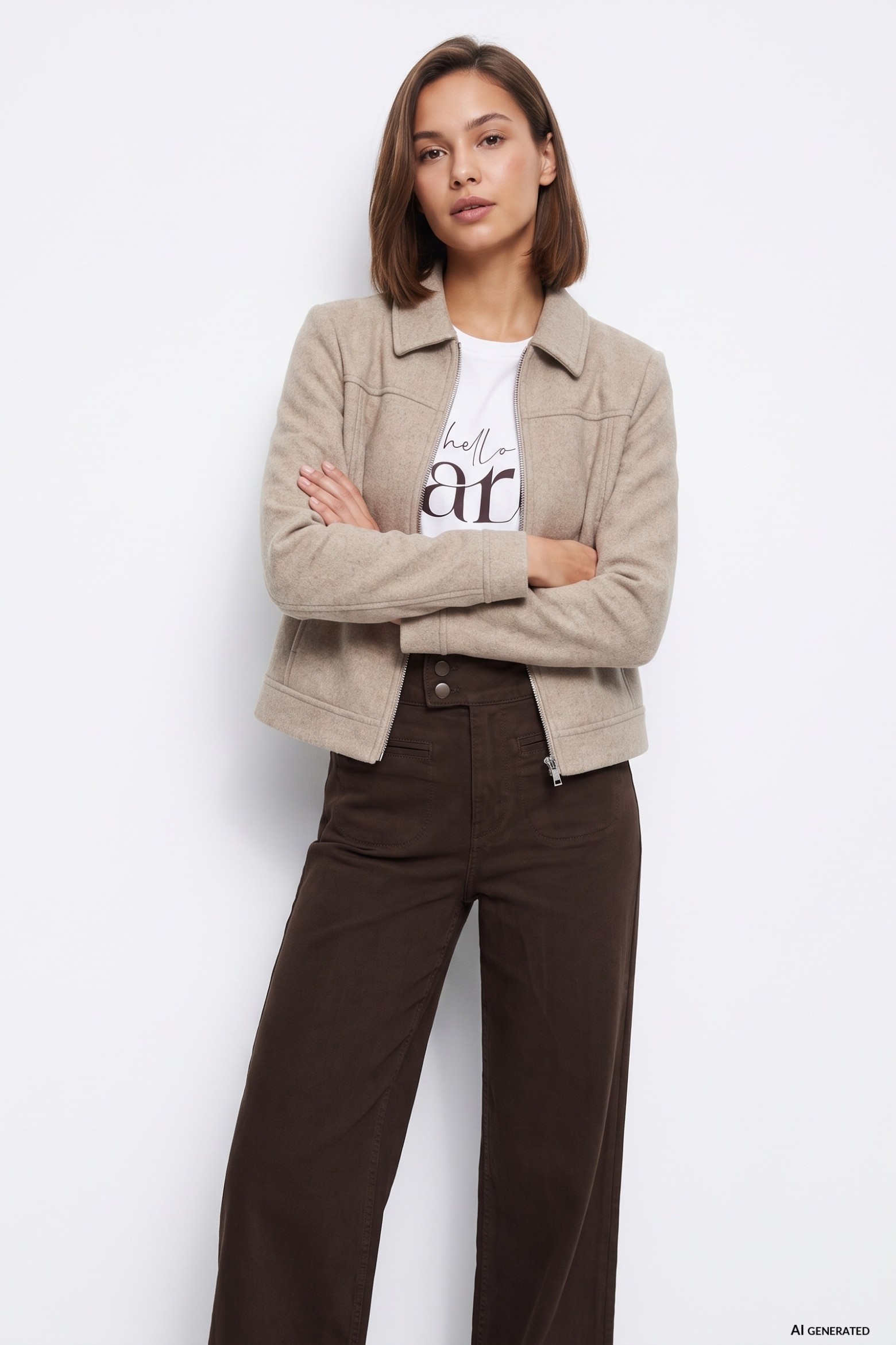 Chaqueta corta beige minimal