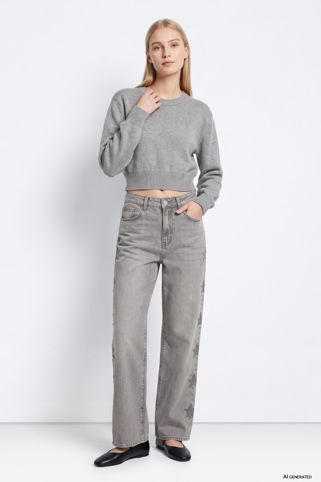 Grey Straight-Leg Jeans