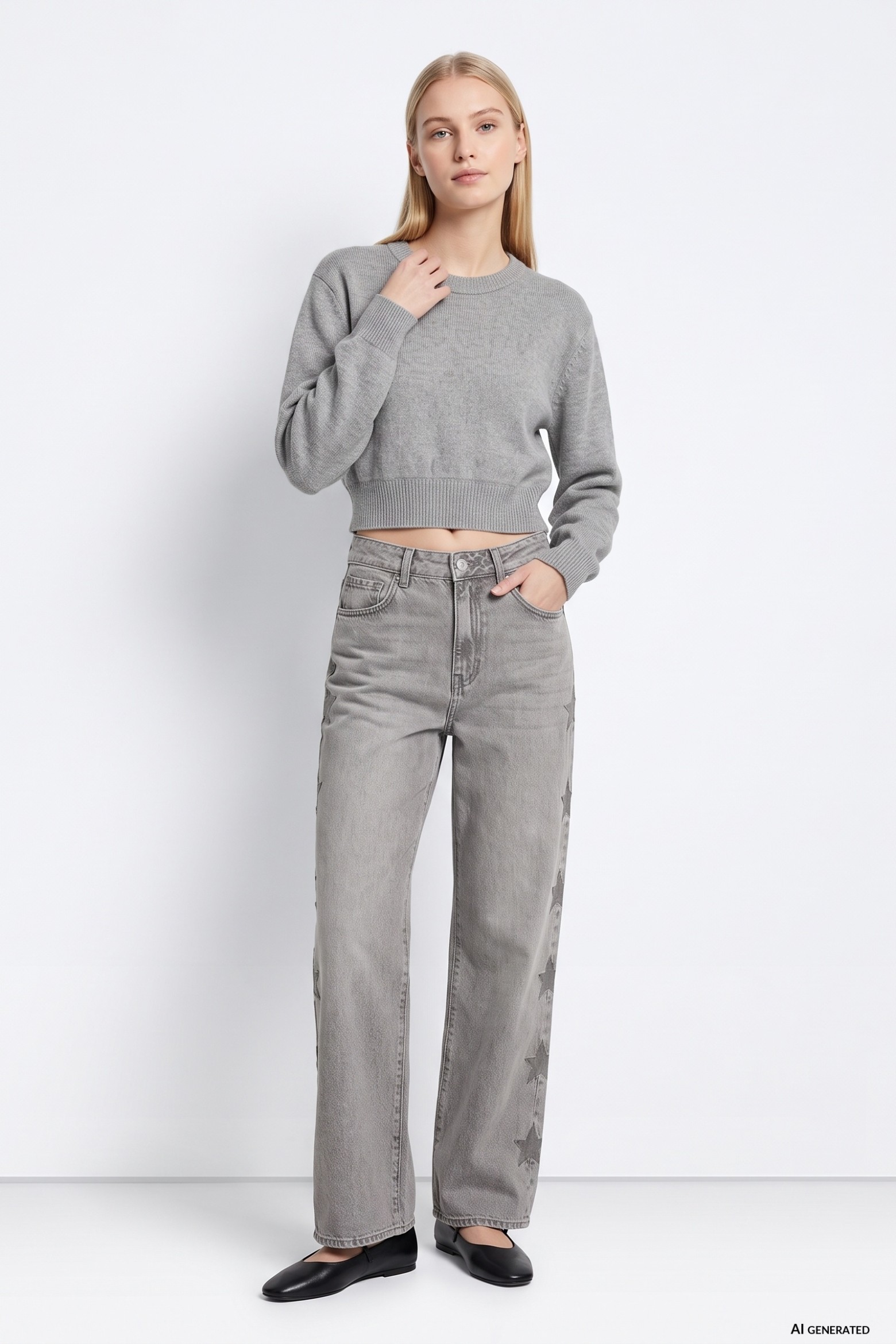 Grey Straight-Leg Jeans