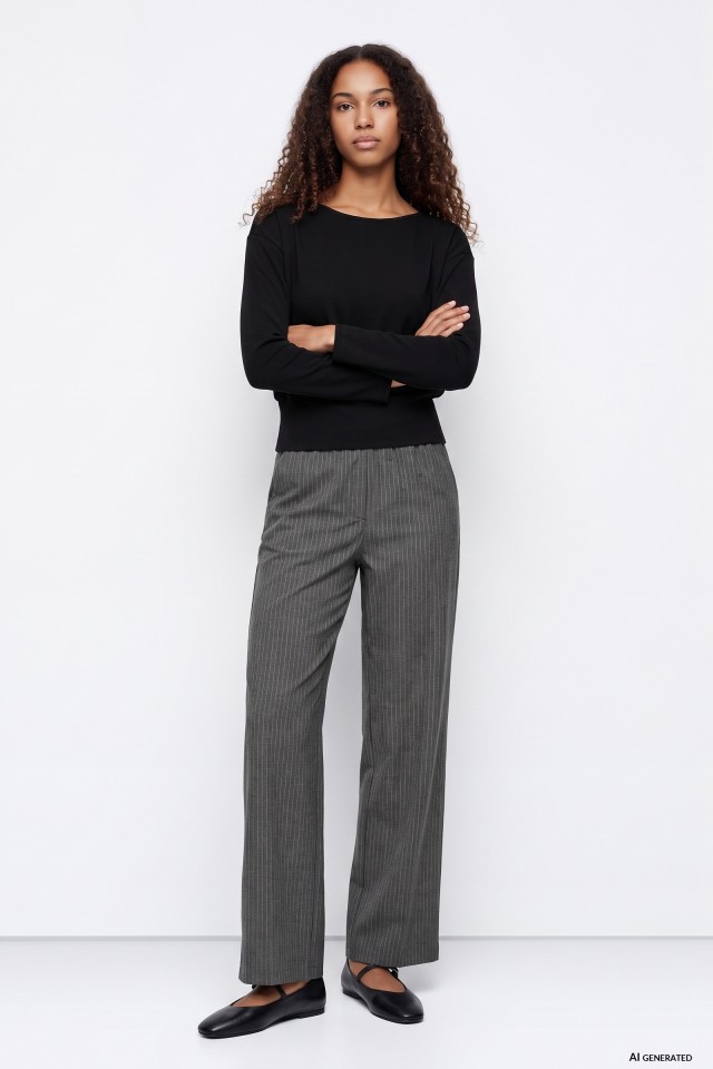 Grey Melange Wide Trousers