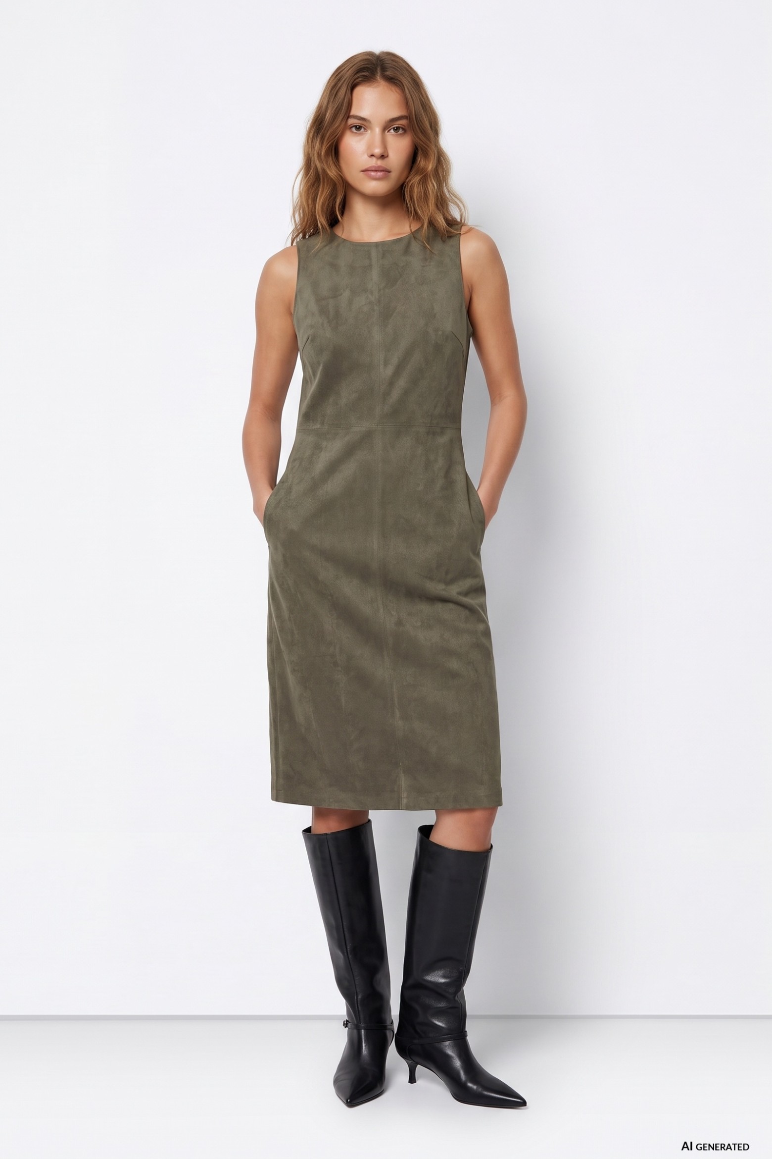 Vestido midi verde sin mangas