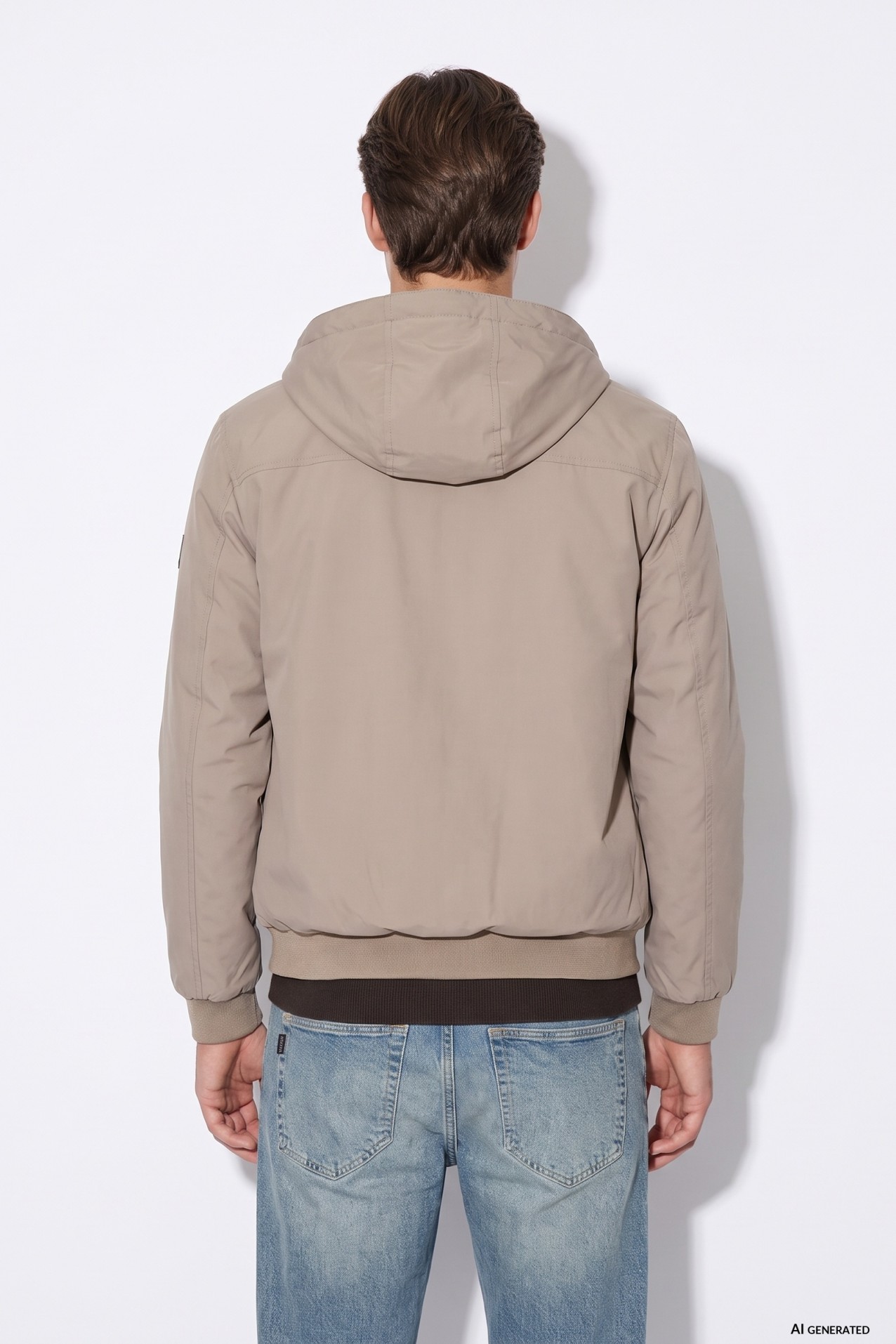 Beige Hooded Casual Jacket