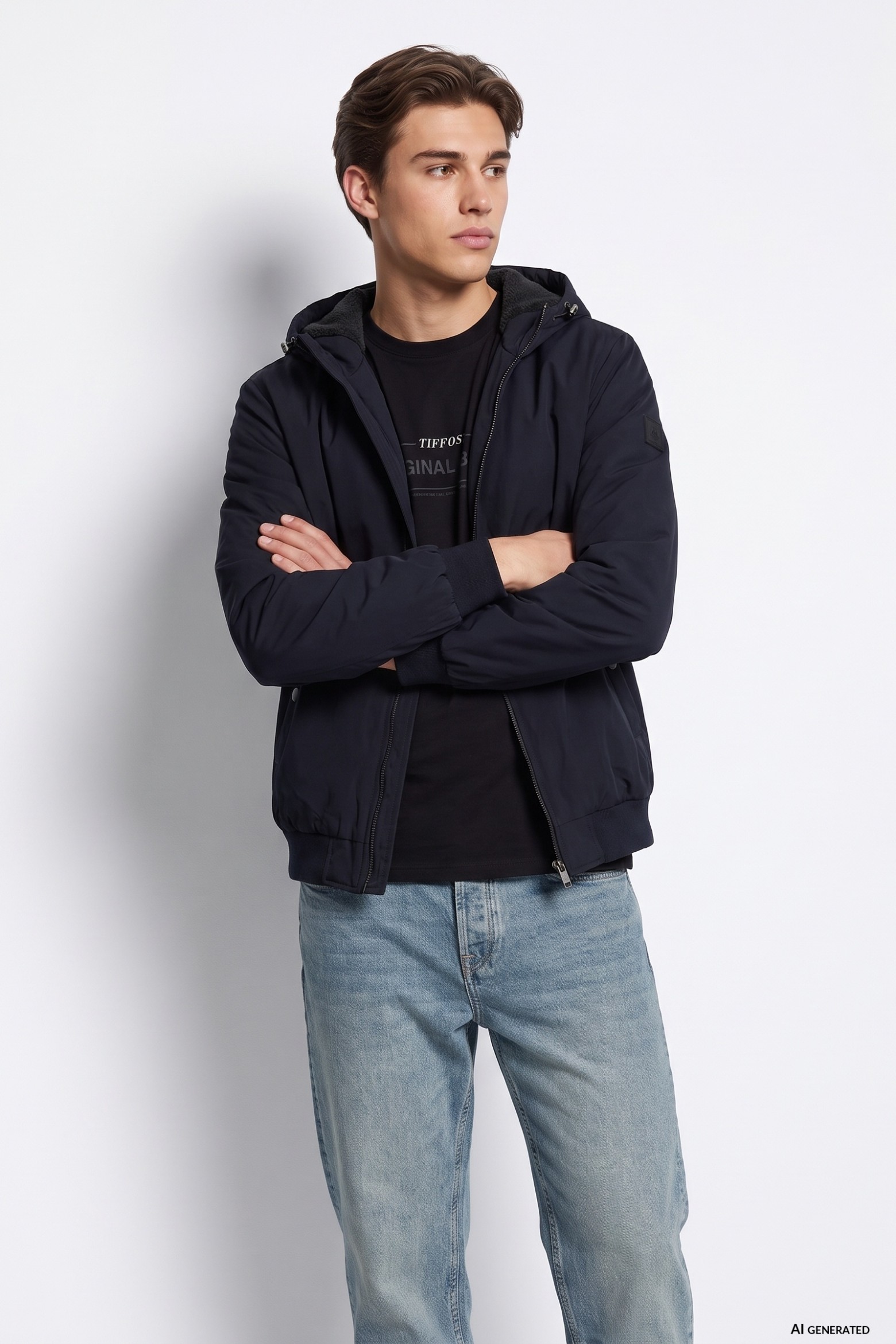 Casaco azul com capuz