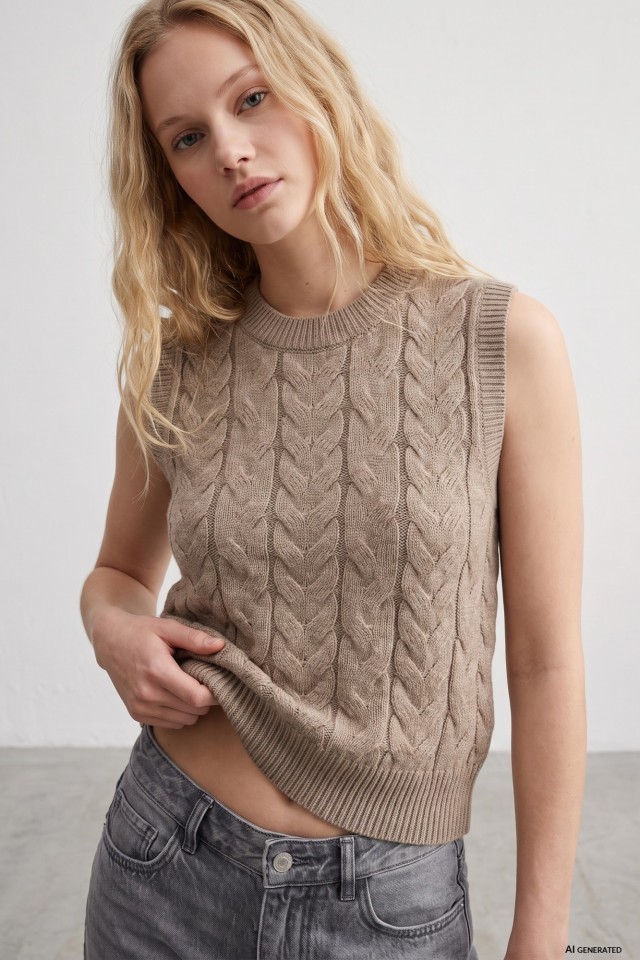 Beige Chunky Knit Vest Beige Chunky Knit Vest