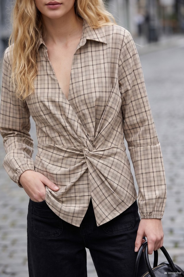 Camisa bege efeito cruzado