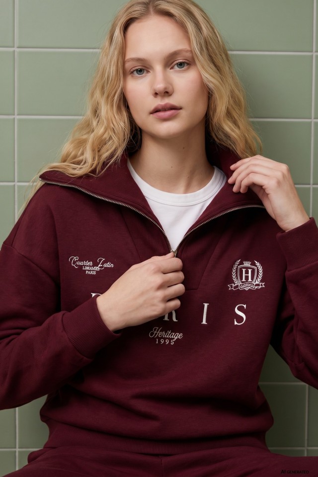 Sweatshirt vinho gola zip Sweatshirt vinho gola zip