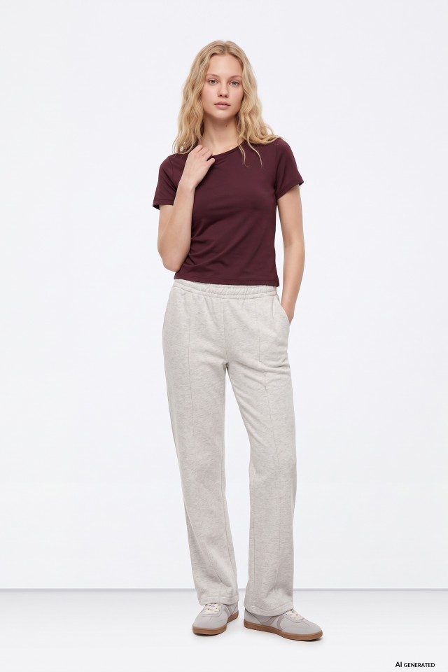 Grey Melange Straight Pants