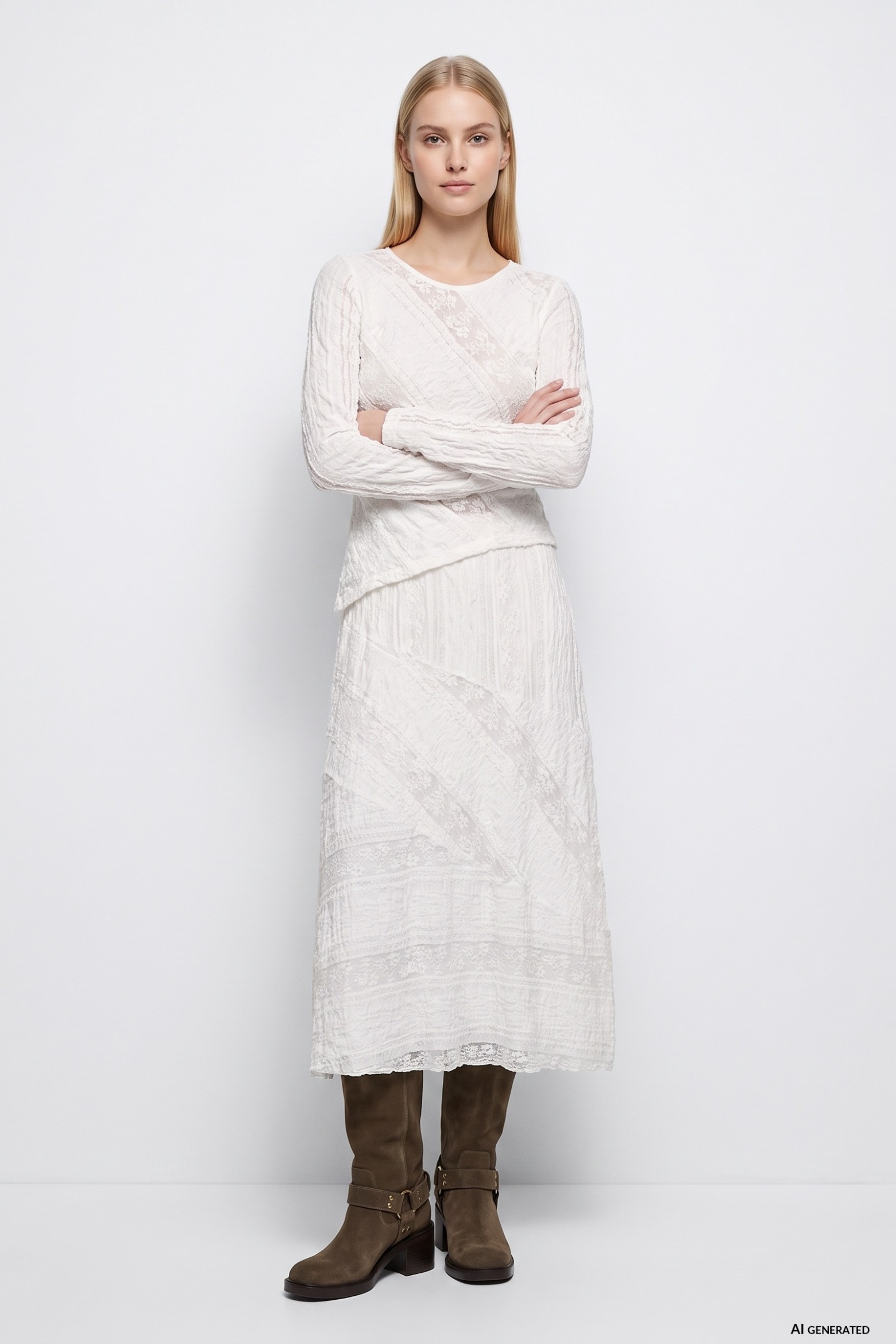 Off-white textured midi skirt