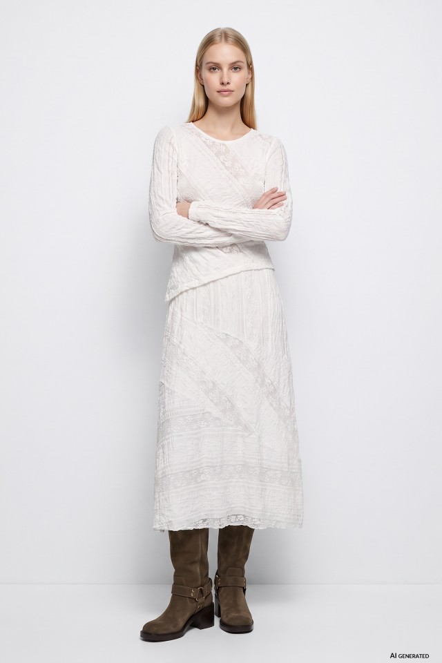 Off-white textured midi skirt