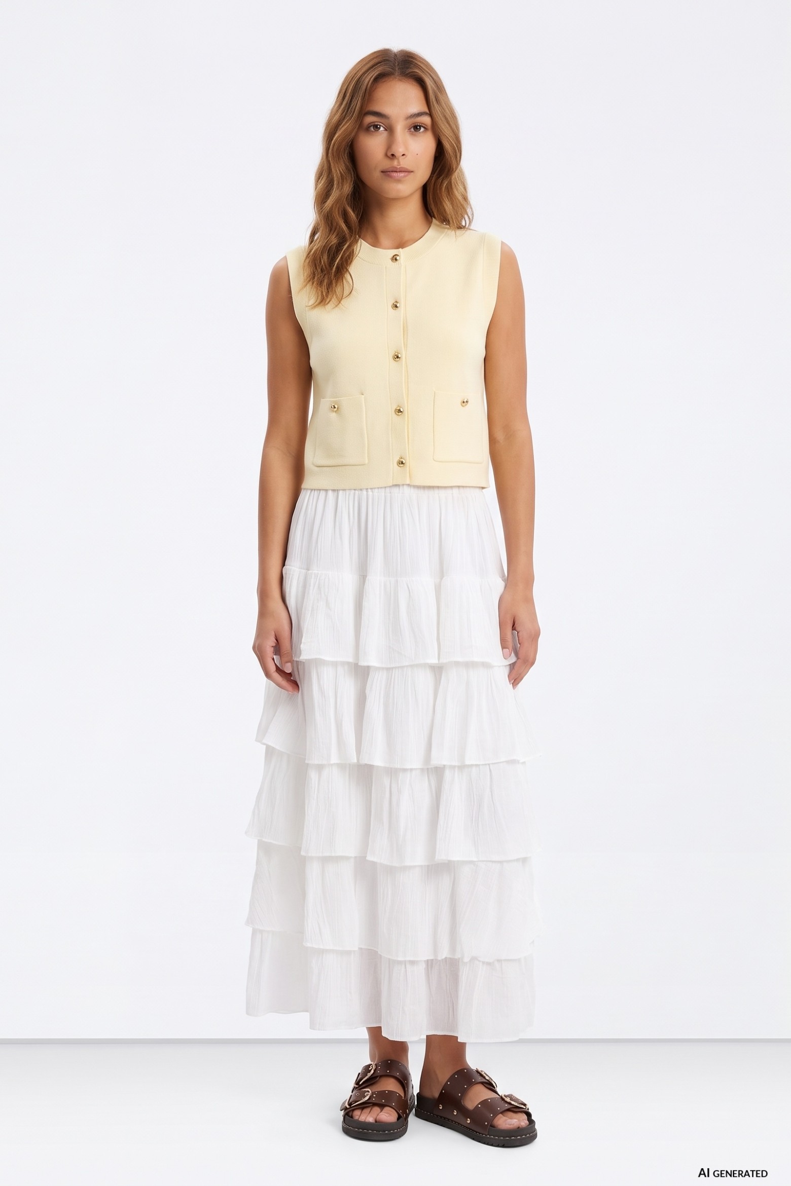 Cream Ruffled Maxi Skirt