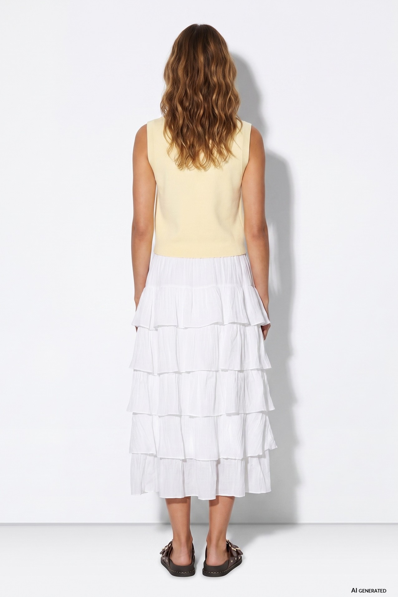 Cream Ruffled Maxi Skirt