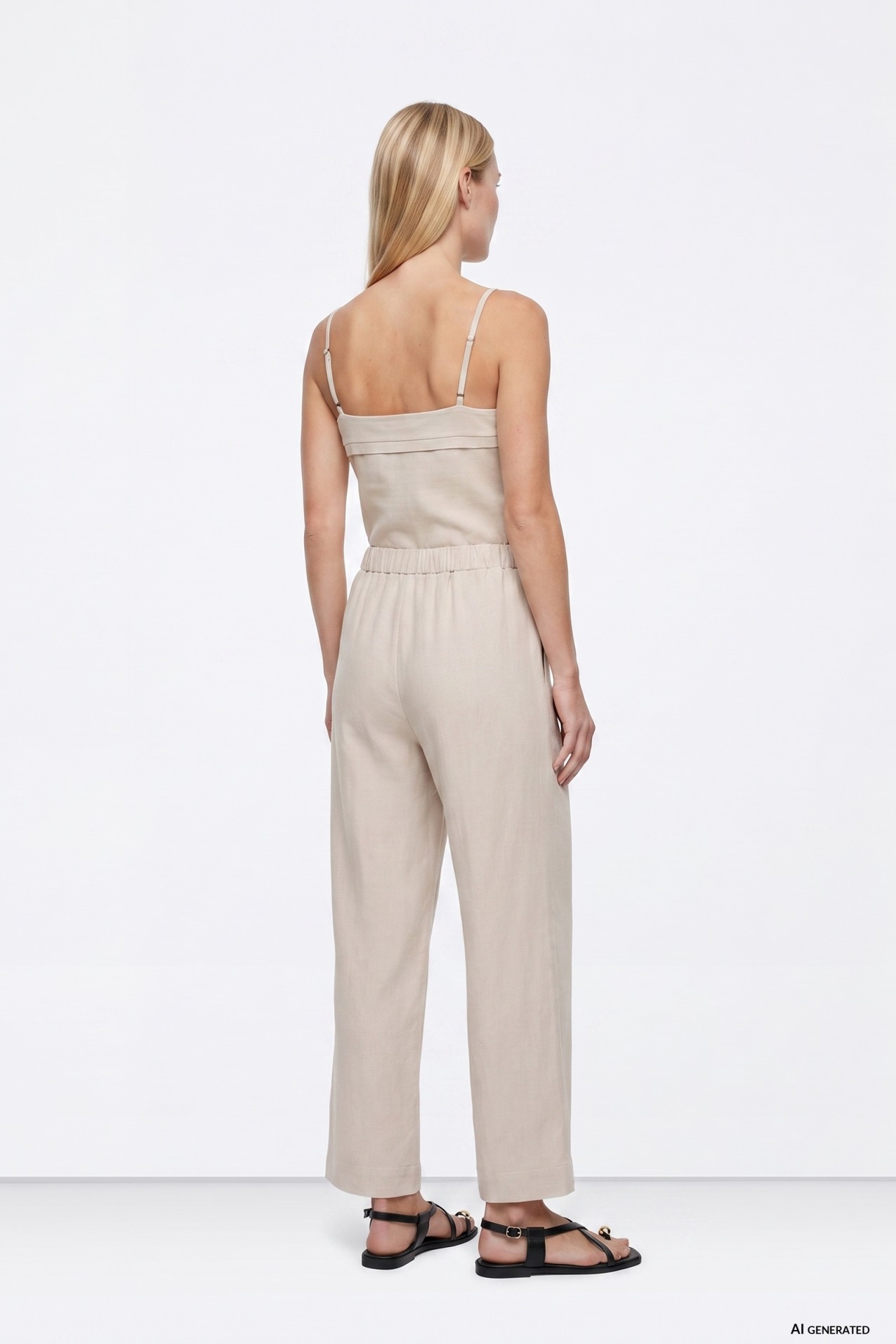 Beige Wide-Leg Trousers