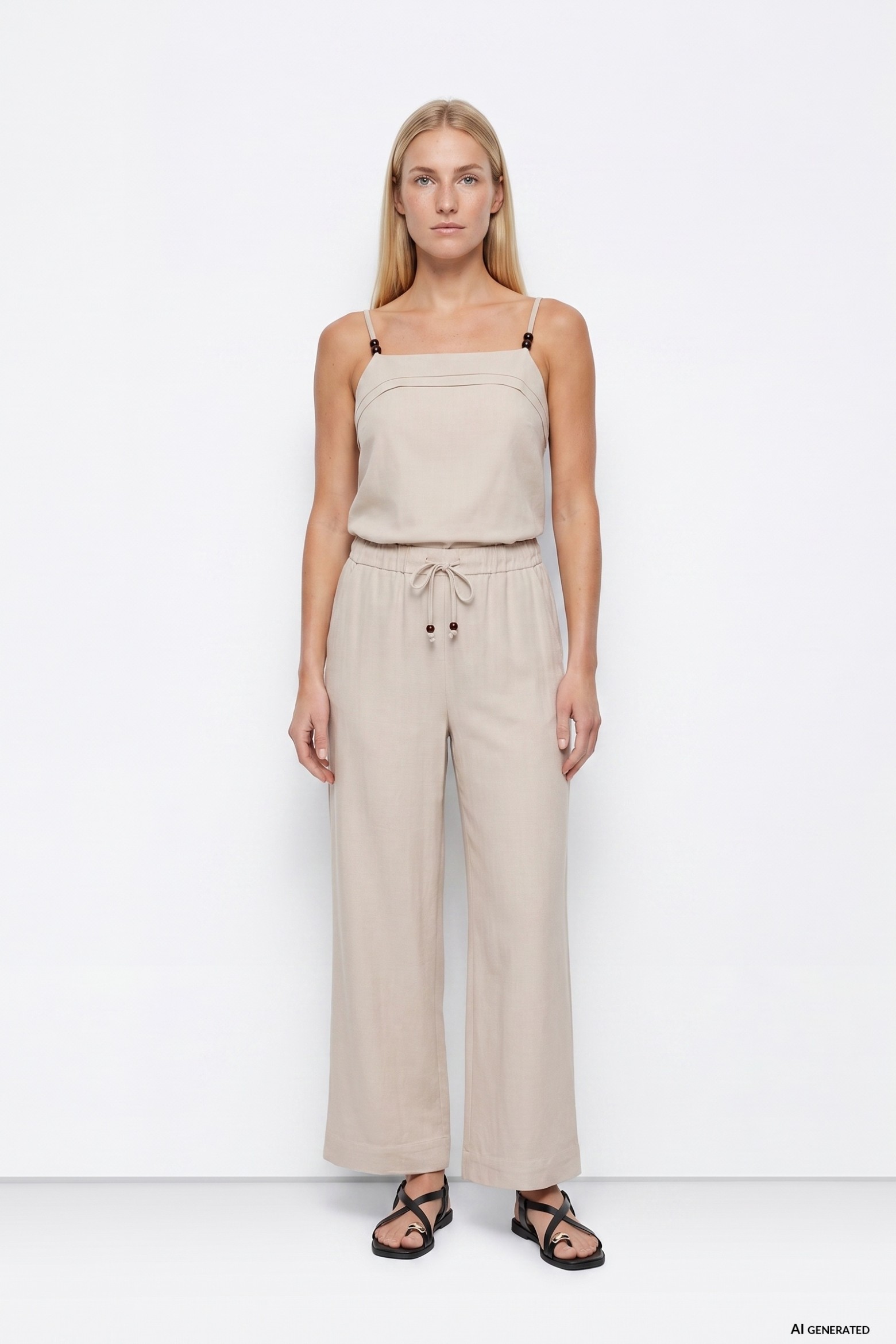 Beige Wide-Leg Trousers