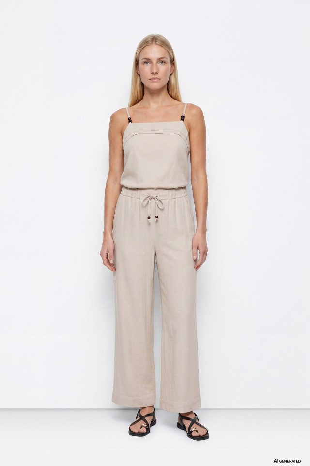 Beige Wide-Leg Trousers