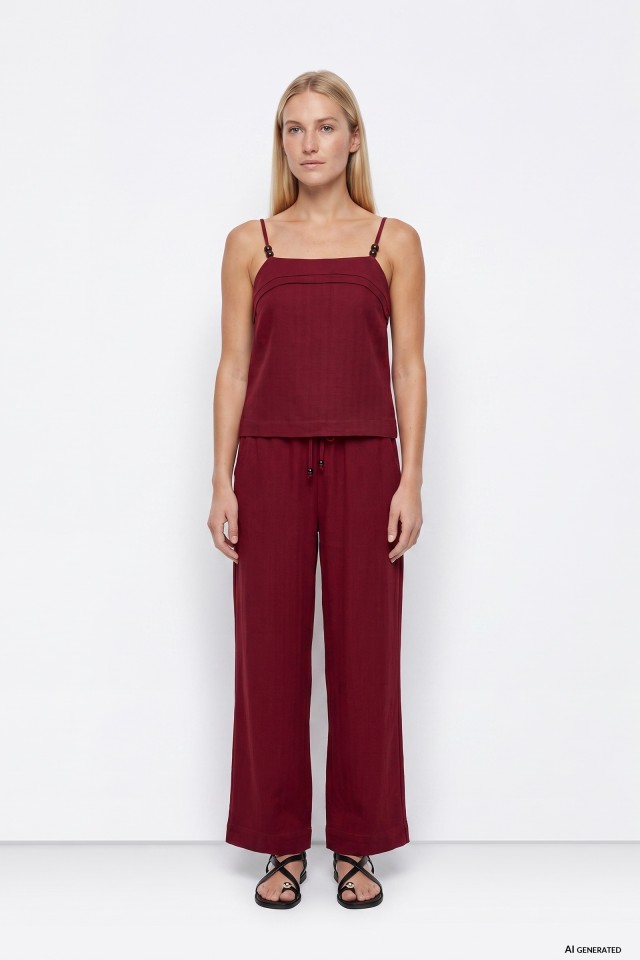 Wide Leg Burgundy Trousers