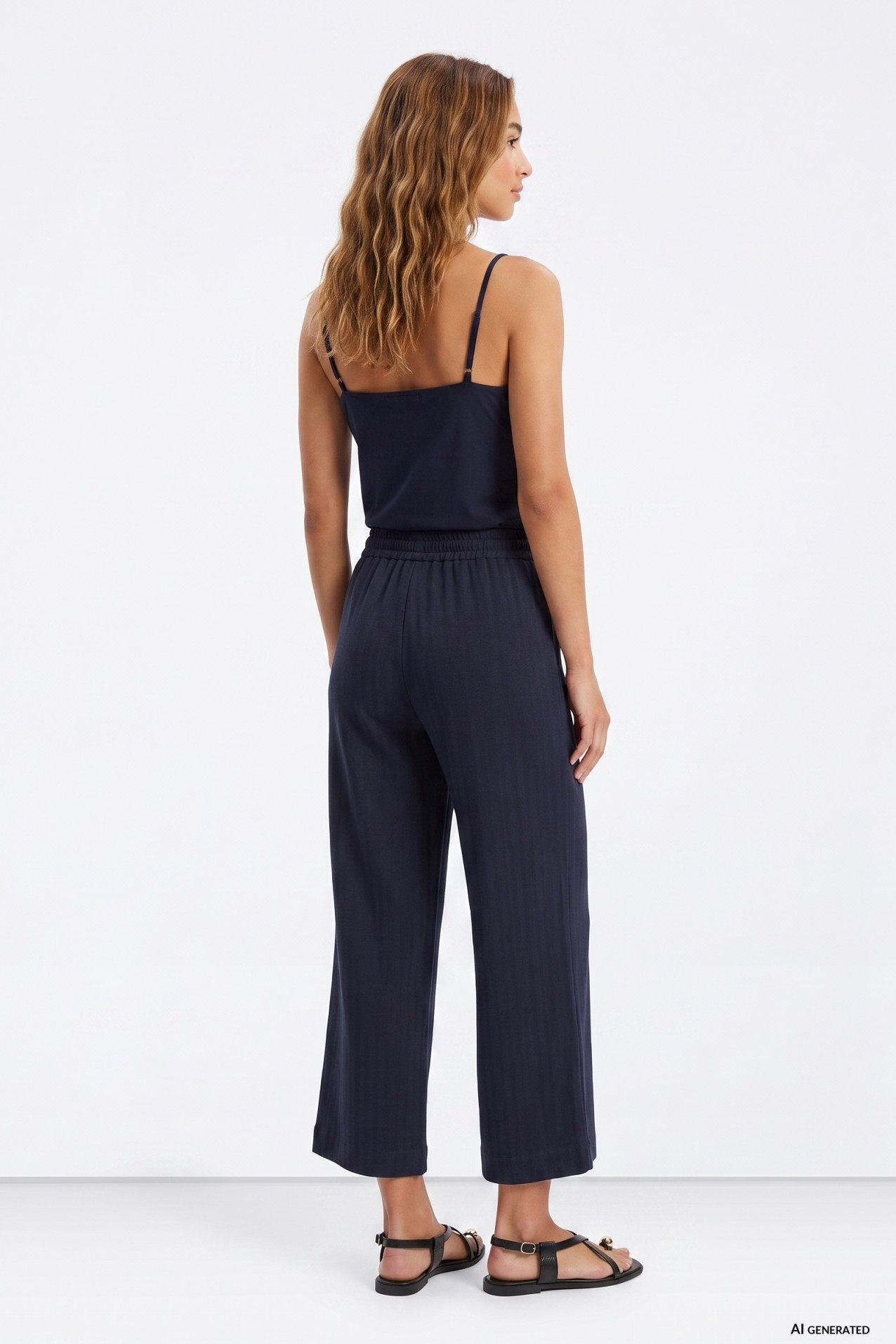 Wide Leg Navy Trousers