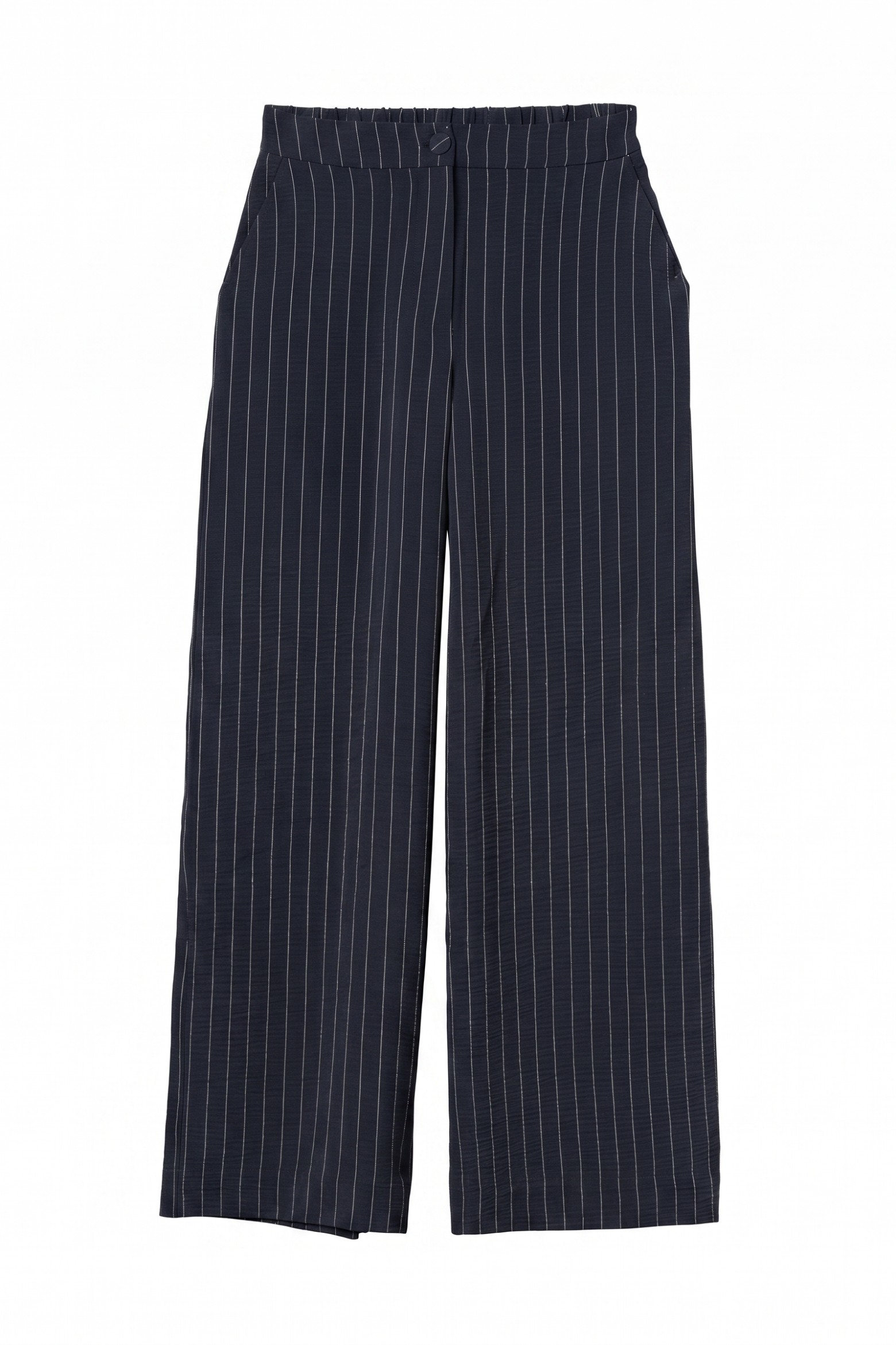 Navy Pinstripe Wide Trousers