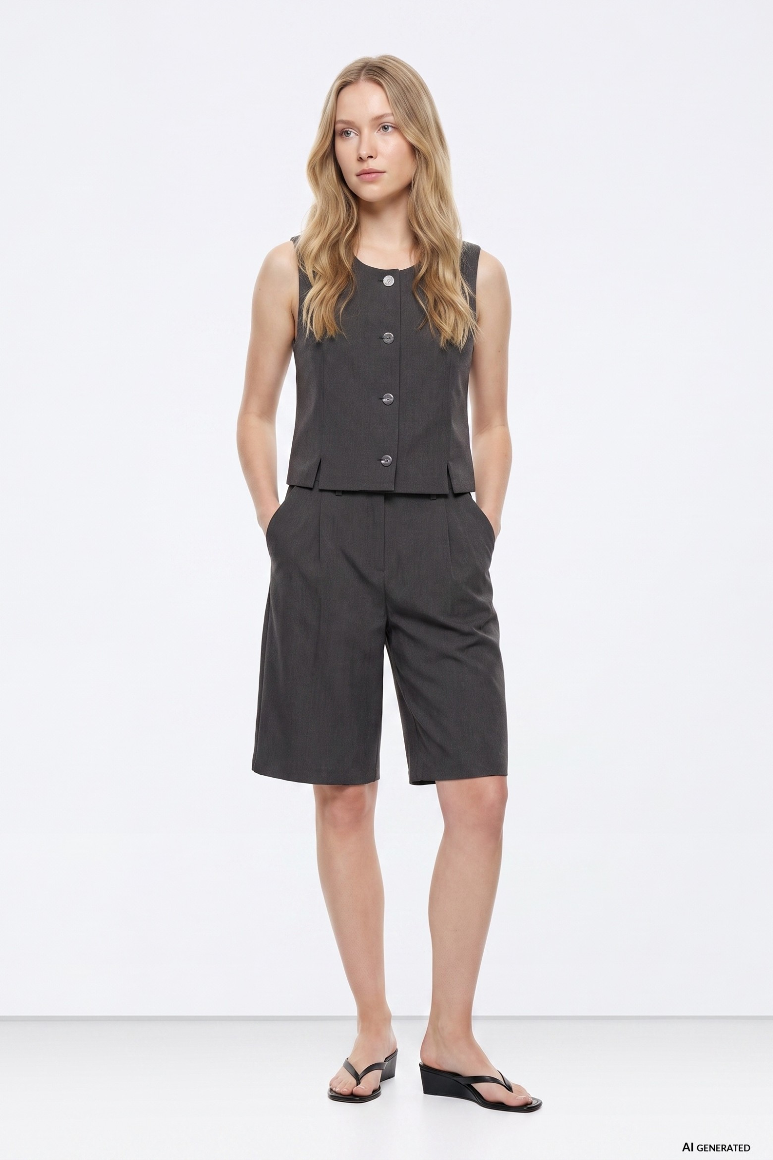 Grey Melange Wide Shorts