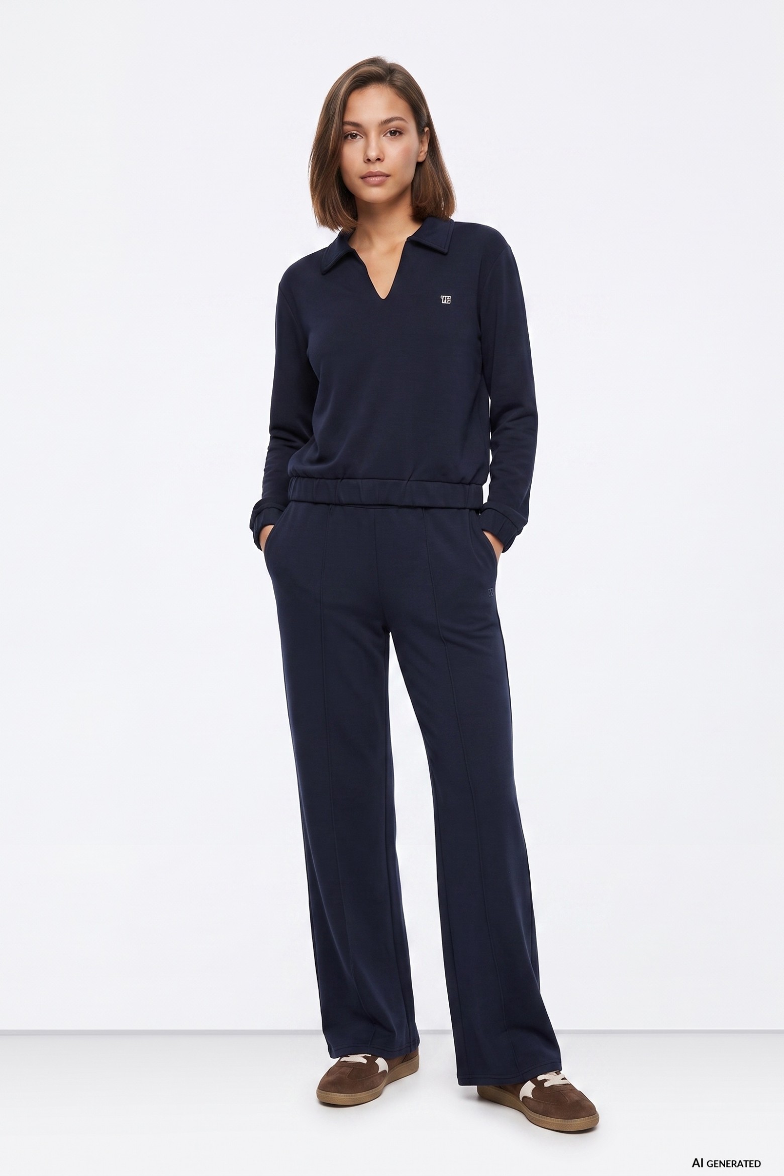 Wide Leg Navy Trousers