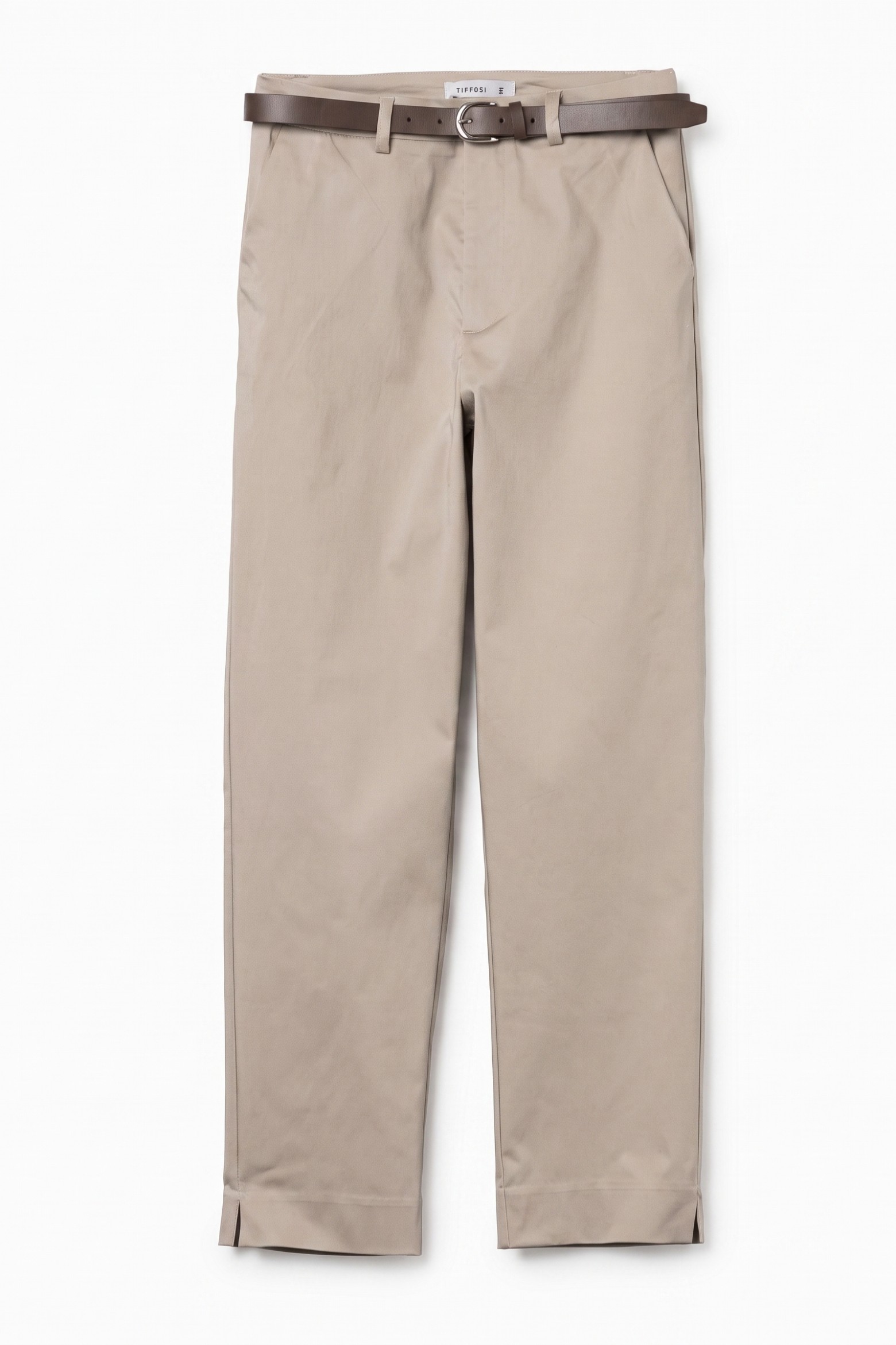 Beige Straight-Leg Trousers