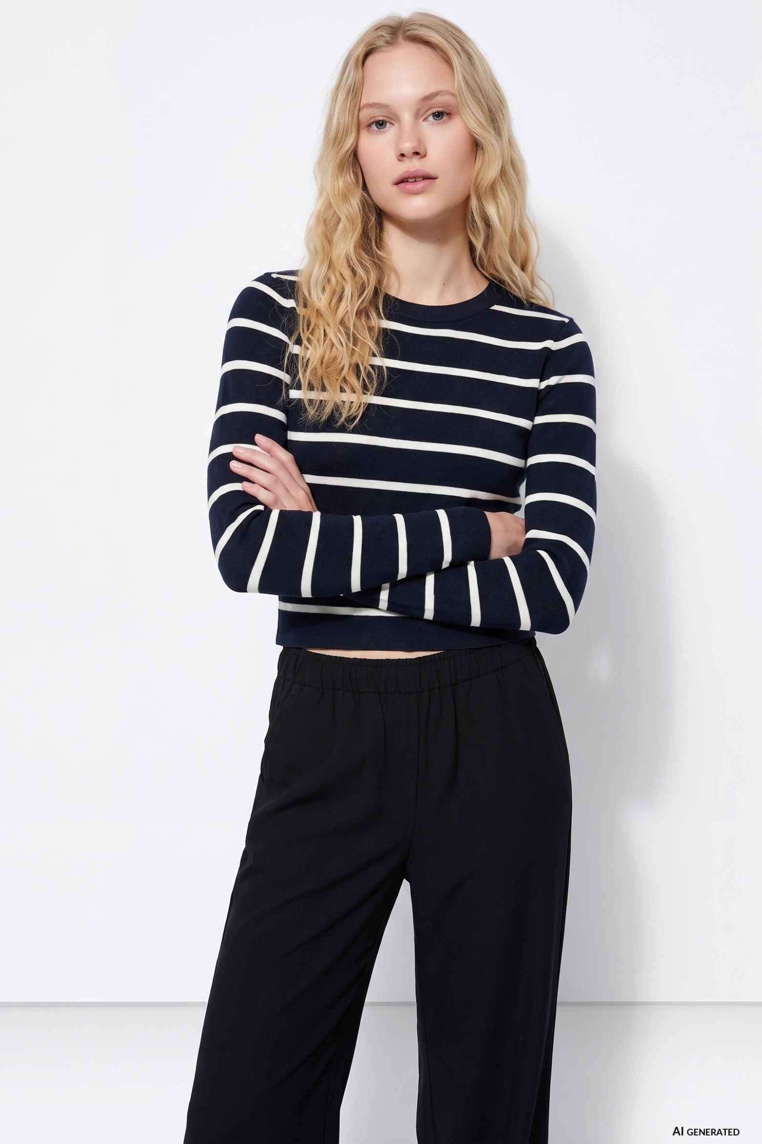 Camisola azul riscas cropped