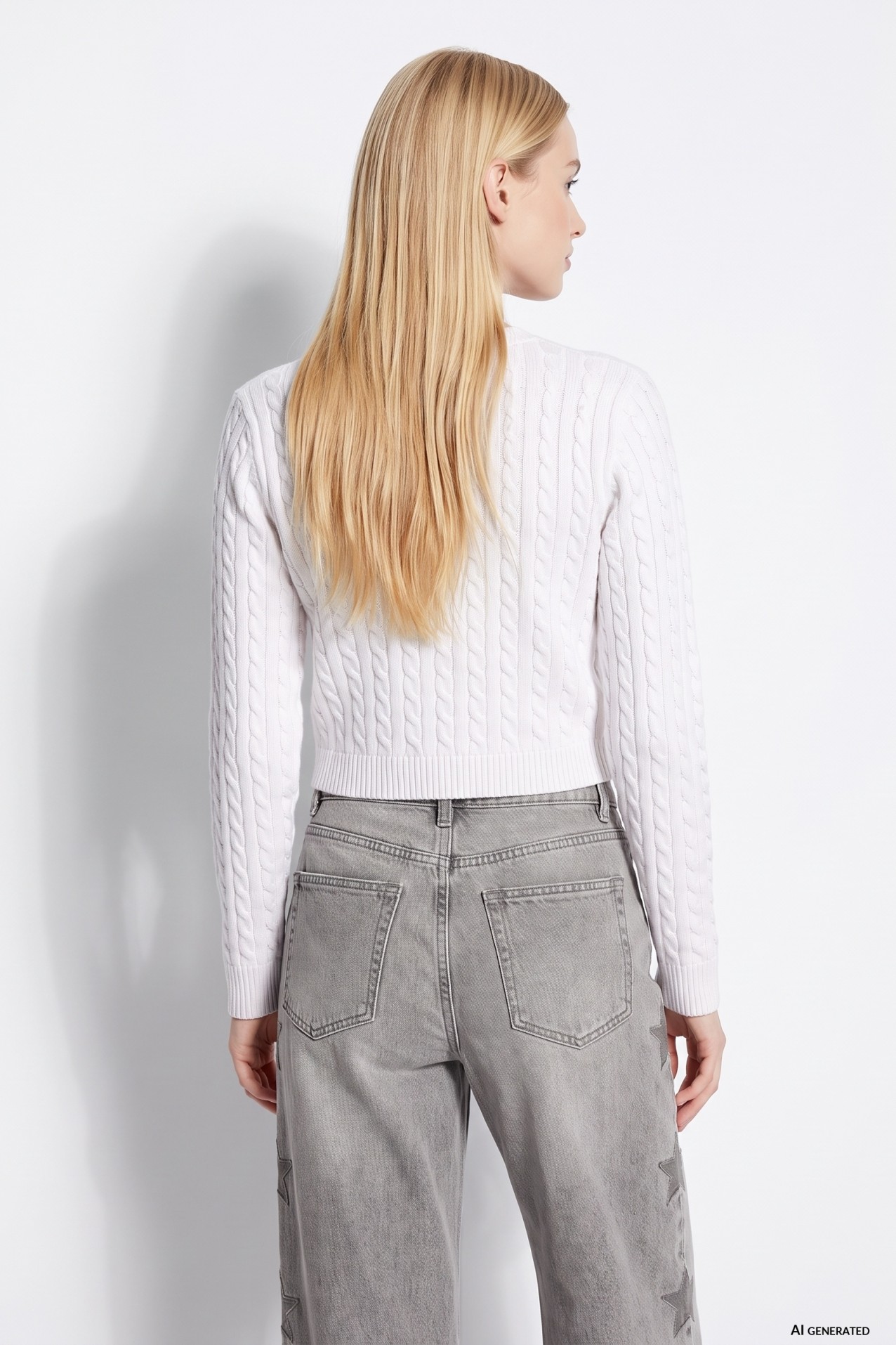Cropped Off-White Knit Sweater