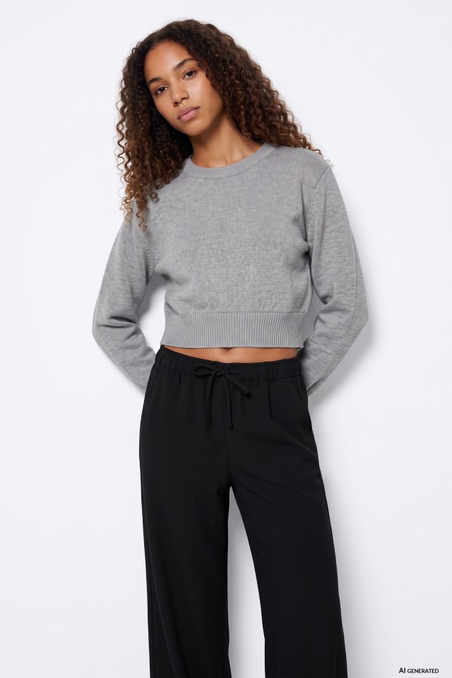Grey Melange Cropped Sweater