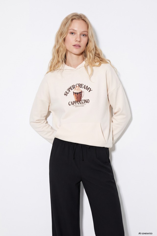 Sudadera crema con capucha