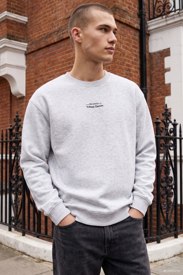 Grey Melange Casual Sweatshirt