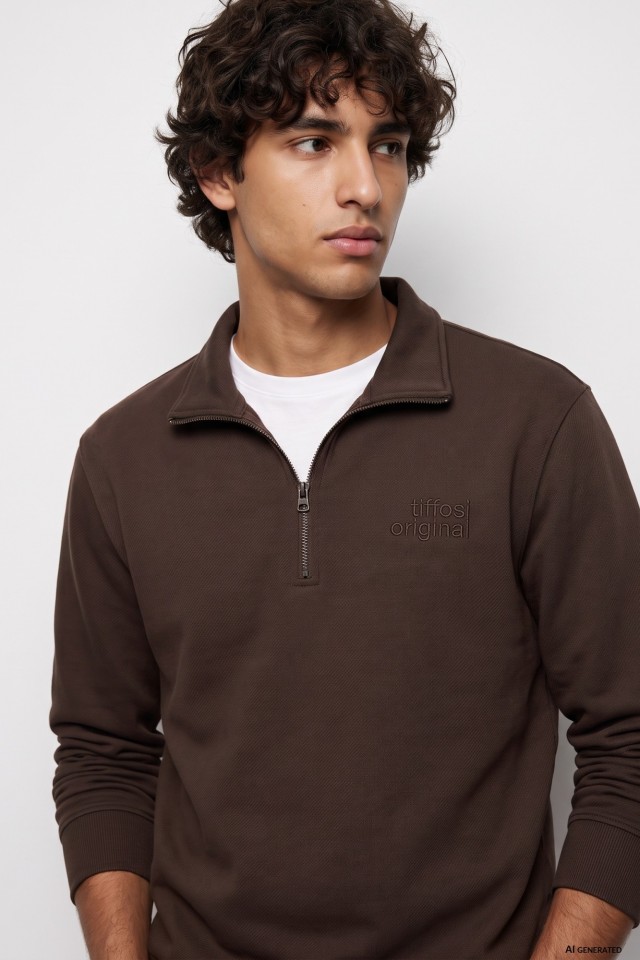 Chocolate zip collar sweatshirt